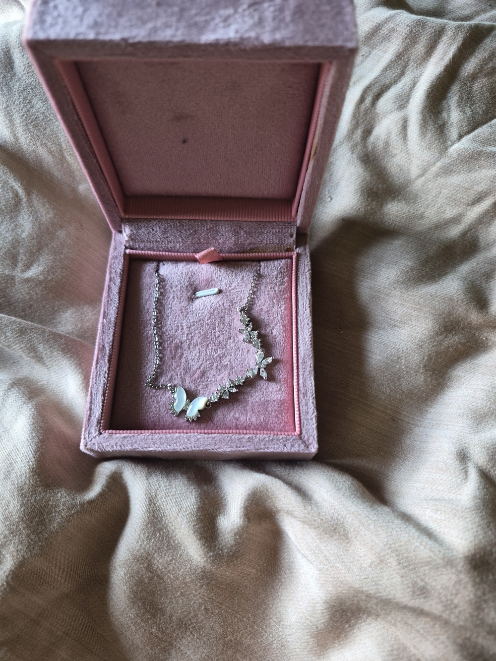 Silver Butterfly Pendant Necklace in Pale Blue -